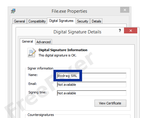 Screenshot of the Bodrag SRL certificate